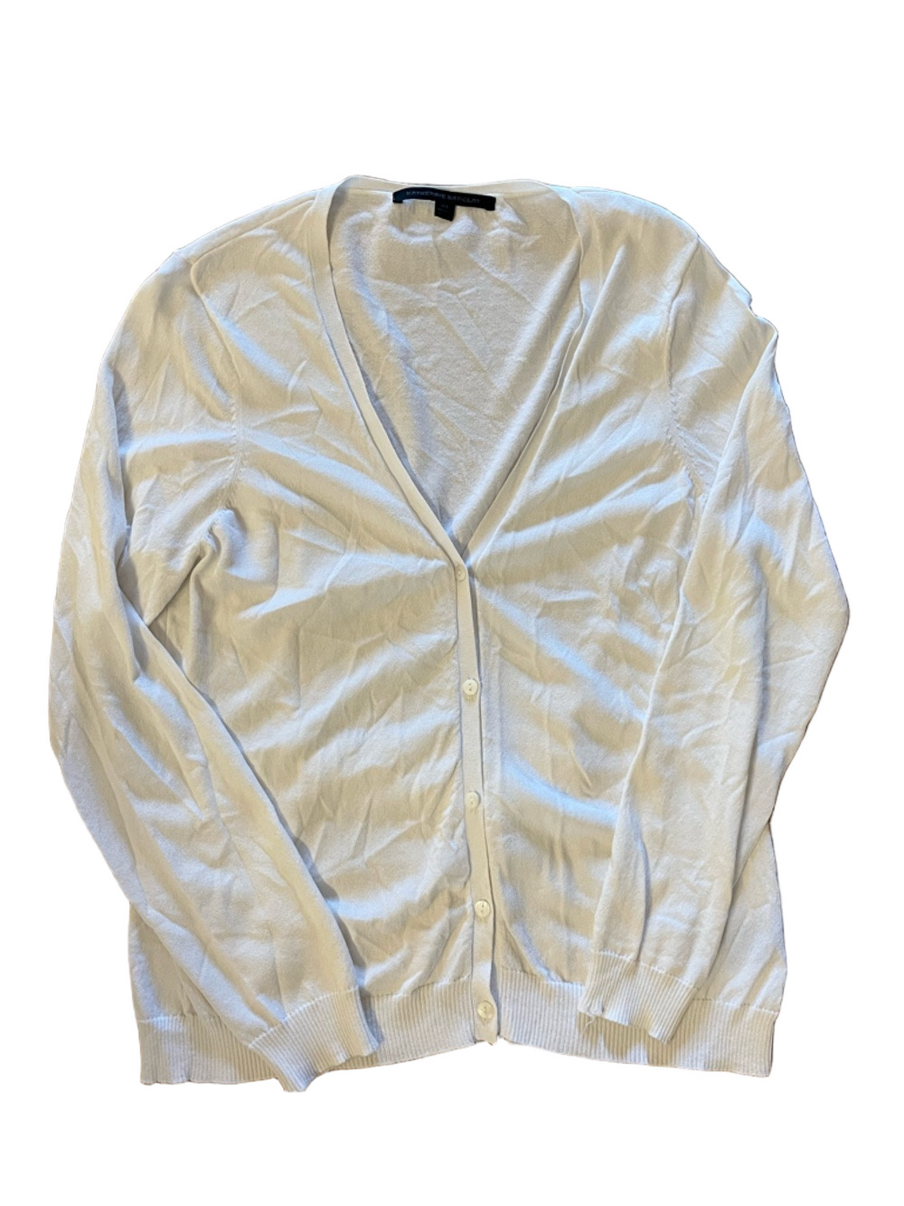 KATHERINE BARCLAY White Rayon Nylon Knit Sweater cardigan Strappy Back Large